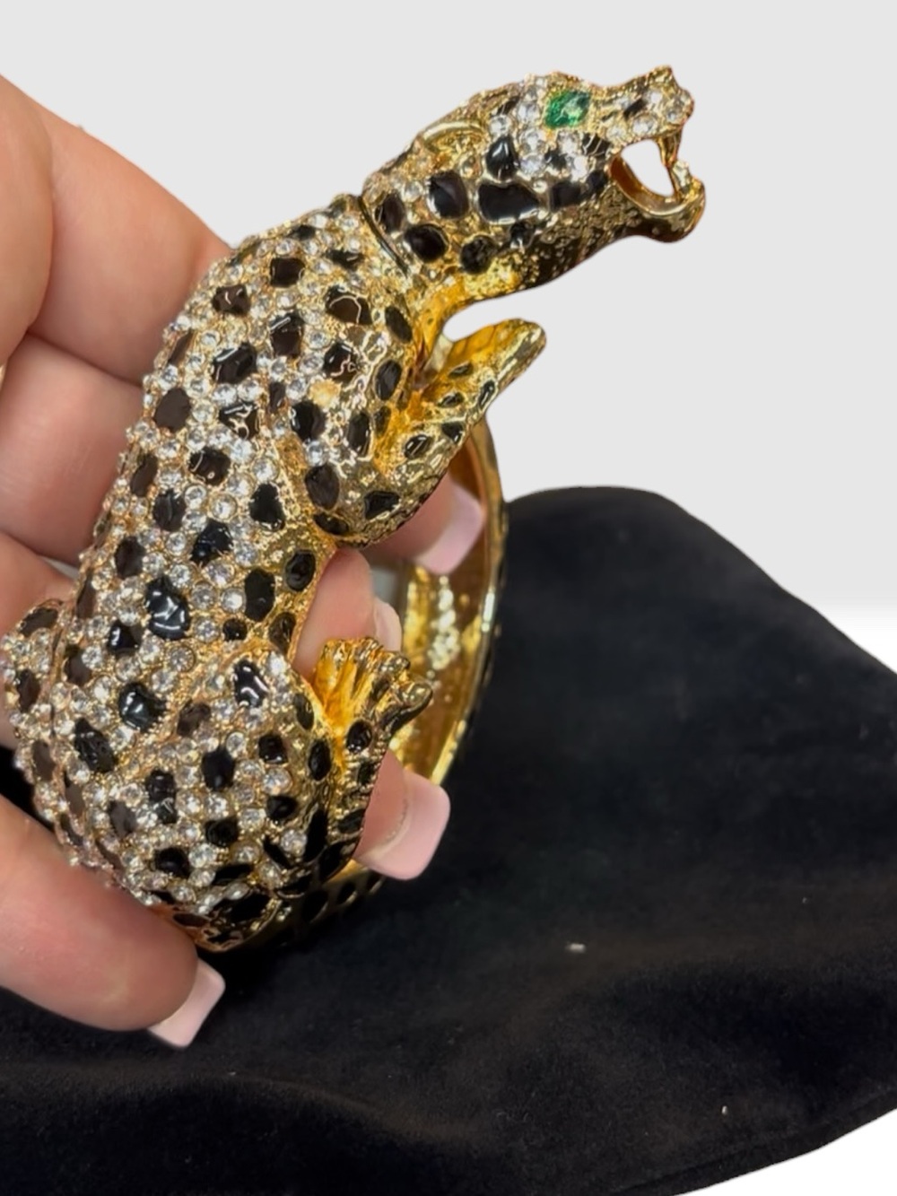 Natasha Couture Gold Leopard Pavé Bracelet with Black and Green Accents